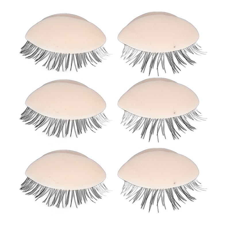 3 Pairs Mannequin Head Eyelids with Eyelashes for Eyelash Extension Grafting Training Practice Pink - Image 3