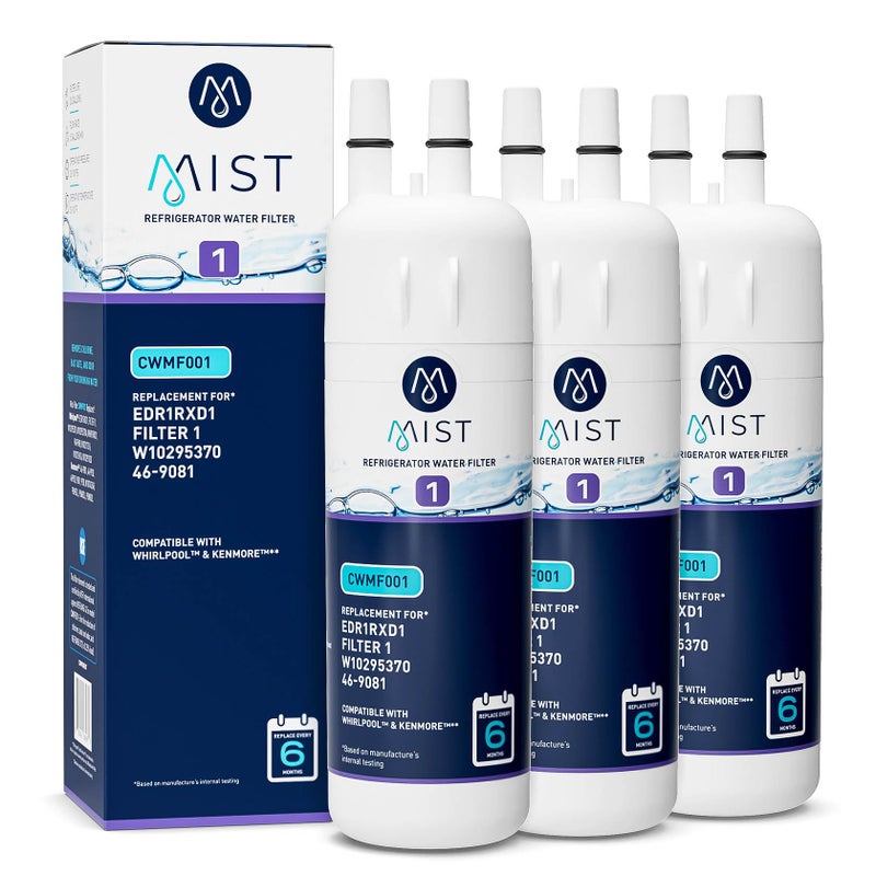 Mist EDR1RXD1 Refrigerator Water Filter Replacement for EverydropÂ® Filter 1 â€“ WhirlpoolÂ® WHR1RXD1 W10295370A, KenmoreÂ® 46-9081 â€“ 3-Pack â€“ NSF 42 & 372 Certified - Image 1