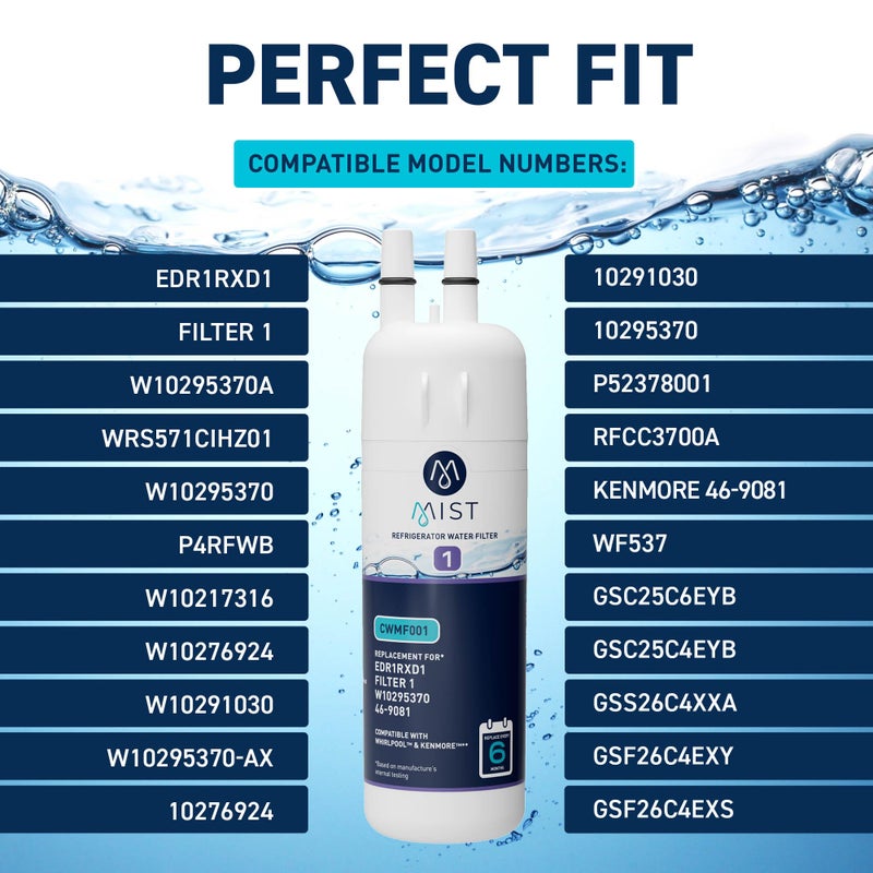 Mist EDR1RXD1 Refrigerator Water Filter Replacement for EverydropÂ® Filter 1 â€“ WhirlpoolÂ® WHR1RXD1 W10295370A, KenmoreÂ® 46-9081 â€“ 3-Pack â€“ NSF 42 & 372 Certified - Image 3