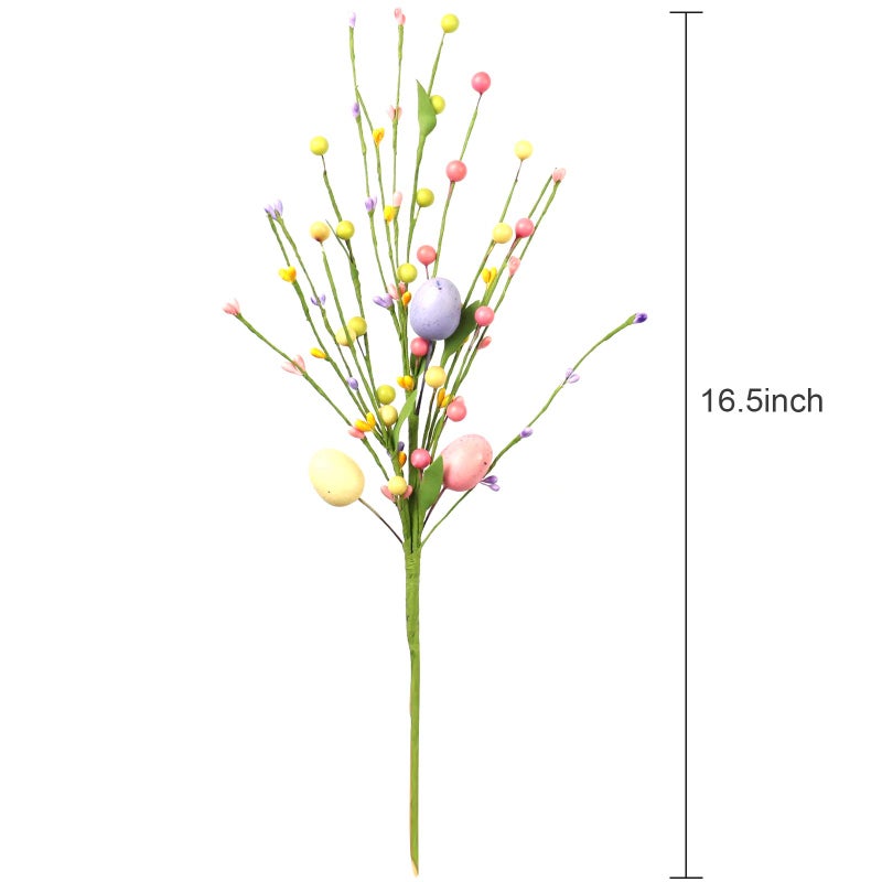 J'FLORU 6 pcs Artificial Easter Stems, Colorful Berry Picks Berry Stems with Easter Eggs for Home Centerpiece Vase Windowsill Decor and Spring Summer Holidays - Image 2