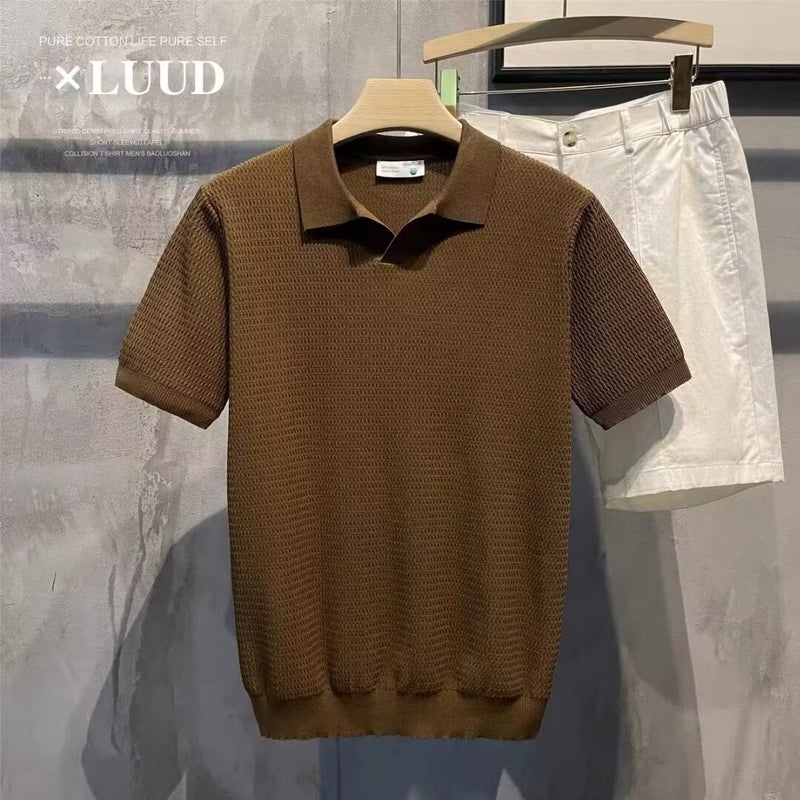 Mens Slim Fit V-Neck Polo Shirt Short Sleeve Casual Knit Top - Image 4