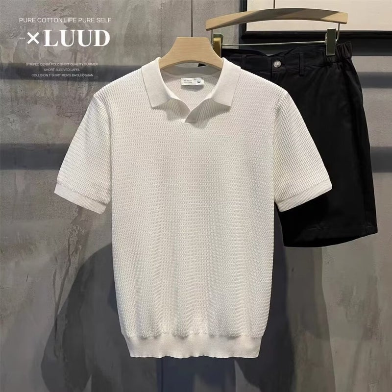 Mens Slim Fit V-Neck Polo Shirt Short Sleeve Casual Knit Top - Image 2