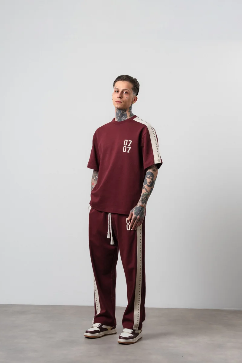 Respire Men's 07 Striped Detail Regular Fit Tracksuit Set Burgundy