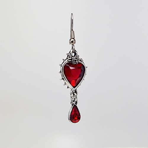Real Metal Valentines' Day Red Heart Romance Dangle Earrings Austrian Crystals Thorns and Roses Silver Finish - Image 5