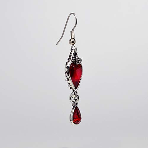 Real Metal Valentines' Day Red Heart Romance Dangle Earrings Austrian Crystals Thorns and Roses Silver Finish - Image 4