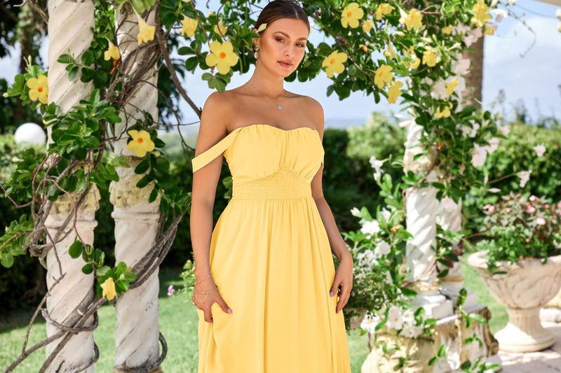 GRACE KARIN 2024 Women's Summer Sleeveless Off Shoulder Floral Flowy A Line Maxi Dresses Light Yellow S  - Image 3