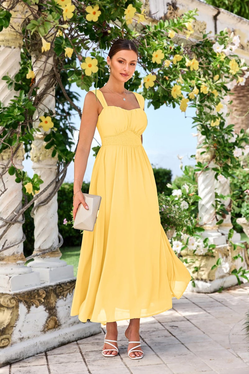 GRACE KARIN 2024 Women's Summer Sleeveless Off Shoulder Floral Flowy A Line Maxi Dresses Light Yellow S  - Image 2