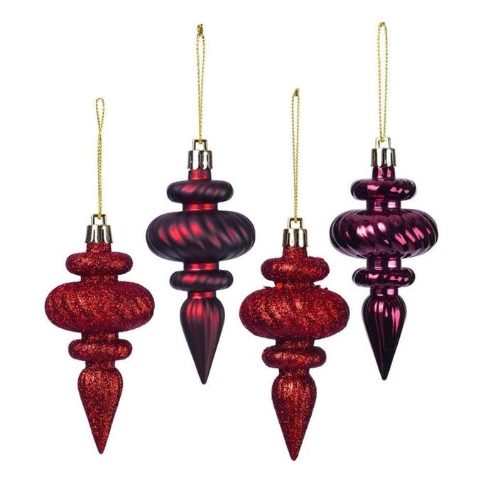 4 4FINISH FINIAL CHRISTMAS ORNAMENTS IN BURGUNDY RED SET OF 8