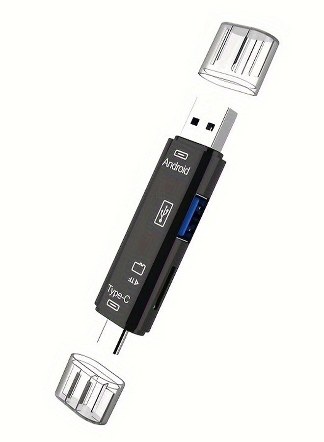 Multi-Function Card Reader 5 in 1 USB Type C, Android USB to OTG 2.0 Mobile Phone Adapter, High Capacity Compact SD Card Reader, for TYPE-C Interface Devices, Android Phones, USB Computer, Black  - Image 1