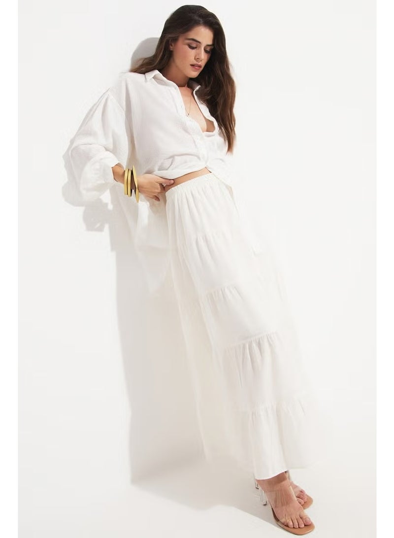 JUNE Women's Cotton Gathered Detail Maxi Skirt - Image 1