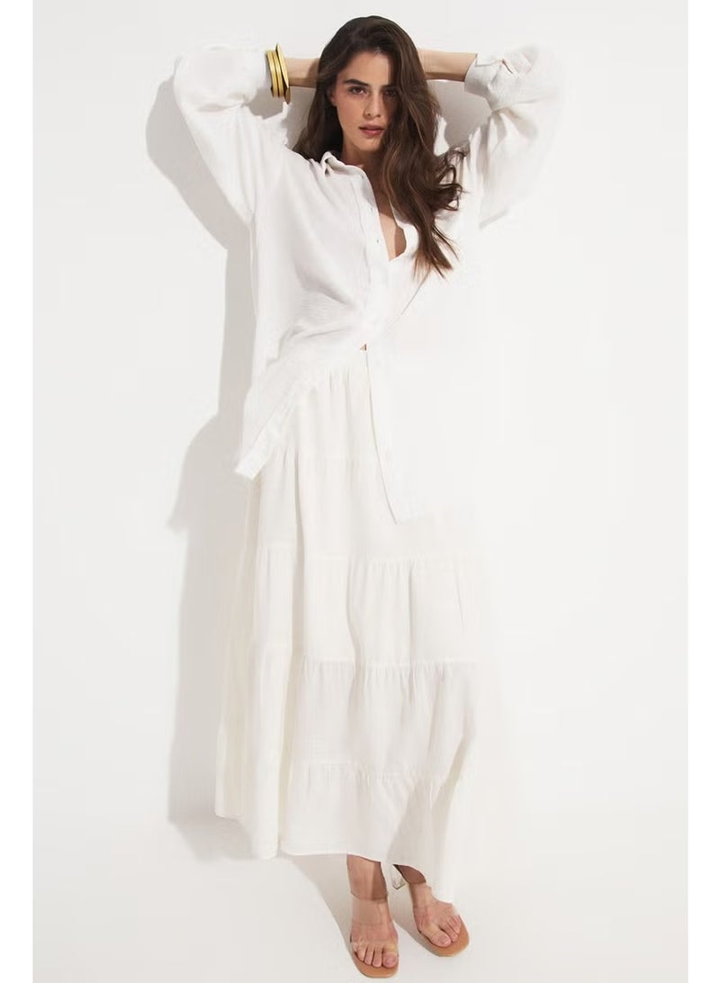 JUNE Women's Cotton Gathered Detail Maxi Skirt - Image 3