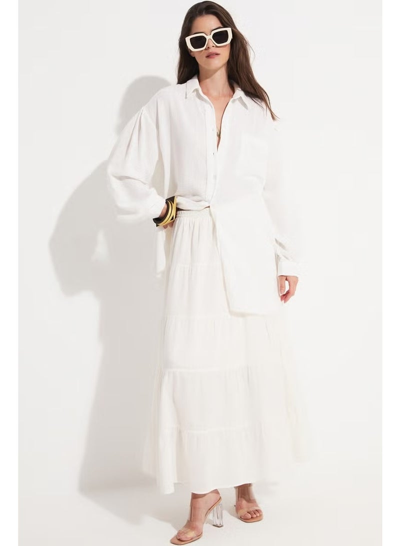 JUNE Women's Cotton Gathered Detail Maxi Skirt - Image 2