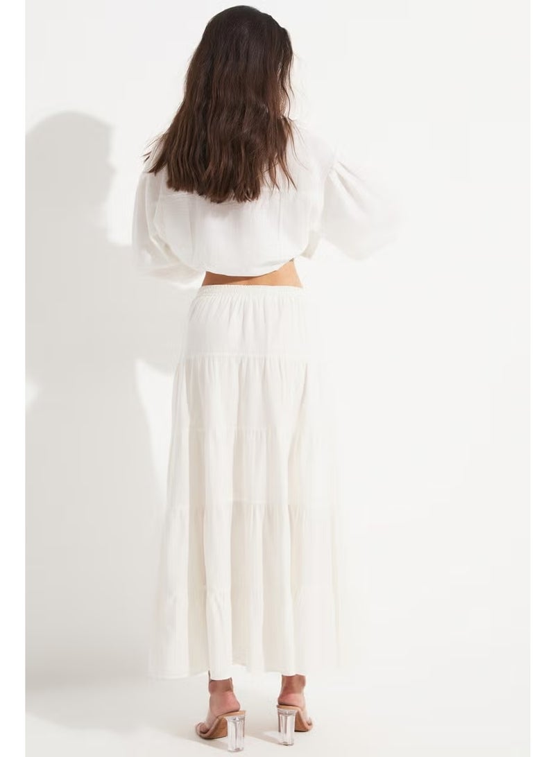 JUNE Women's Cotton Gathered Detail Maxi Skirt - Image 4