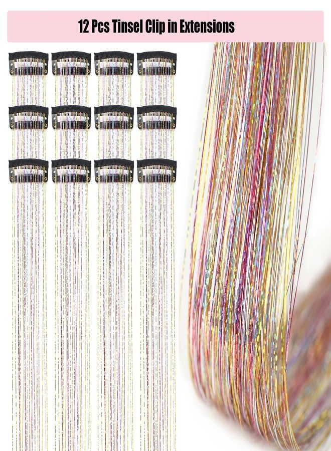 squishy 12Pcs Tinsel Hair Extensions Glitter, Hair Tinsel, Hair Extensions for Kids, Rainbow Color Clip-In Strands for Parties and Festivals - Image 4