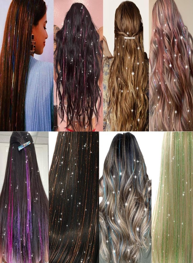 squishy 12Pcs Tinsel Hair Extensions Glitter, Hair Tinsel, Hair Extensions for Kids, Rainbow Color Clip-In Strands for Parties and Festivals - Image 2