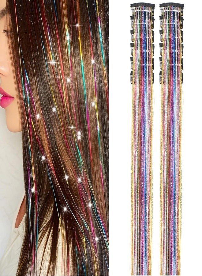 squishy 12Pcs Tinsel Hair Extensions Glitter, Hair Tinsel, Hair Extensions for Kids, Rainbow Color Clip-In Strands for Parties and Festivals - Image 1