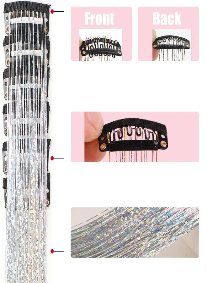 squishy 12Pcs Tinsel Hair Extensions Glitter, Hair Tinsel, Hair Extensions for Kids, Rainbow Color Clip-In Strands for Parties and Festivals - Image 5