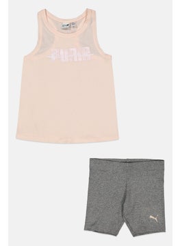Kids Girl 2 Pieces Sportswear Fit Top And Short Set, Peach