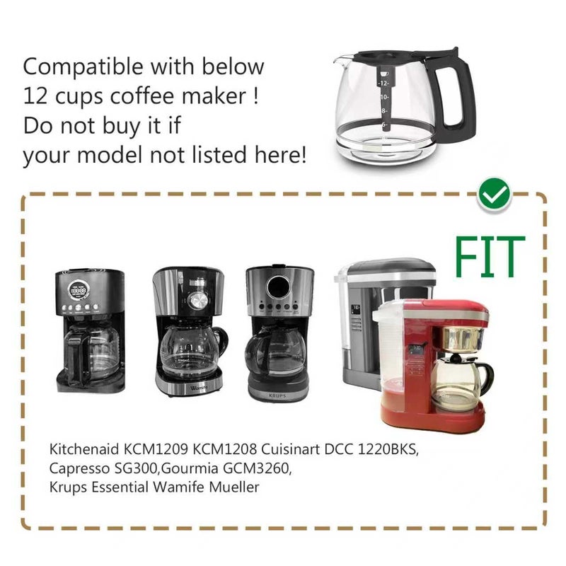 CUPALL Coffee Machine Glass Carafe, 12Cup Coffee Pot, Compatible with KitchenAid KCM1209 KCM1208, Cuisinart DCC 1220BKS, Capresso SG300, Gourmia GCM3260, Krups Essential,Wamife &Mueller Coffee Makers - Image 2