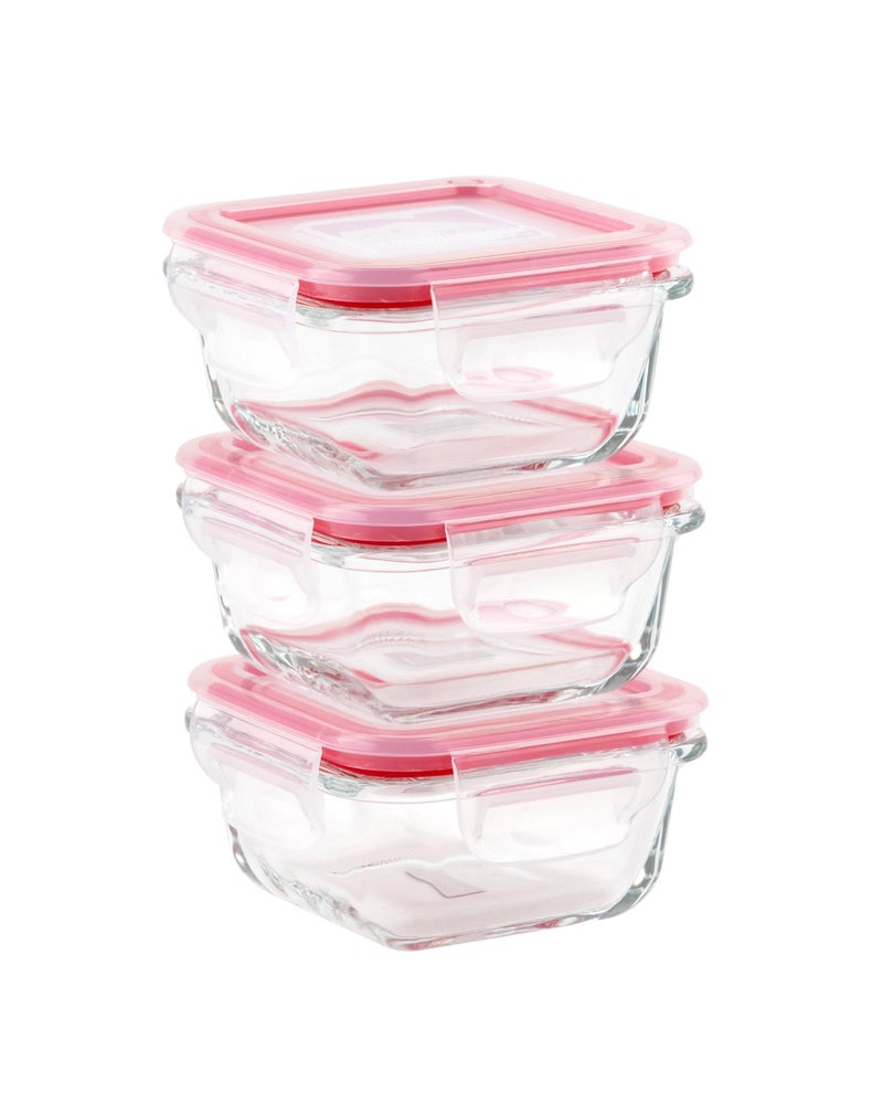 DUBBLIN Lock Me Up Glass Heat Resistant Borosilicate Glass Container Set of 3, 140ml - Square, Clear | Oven, Freezer & Microwave Safe Storage Solution (3 Piece) - Image 3