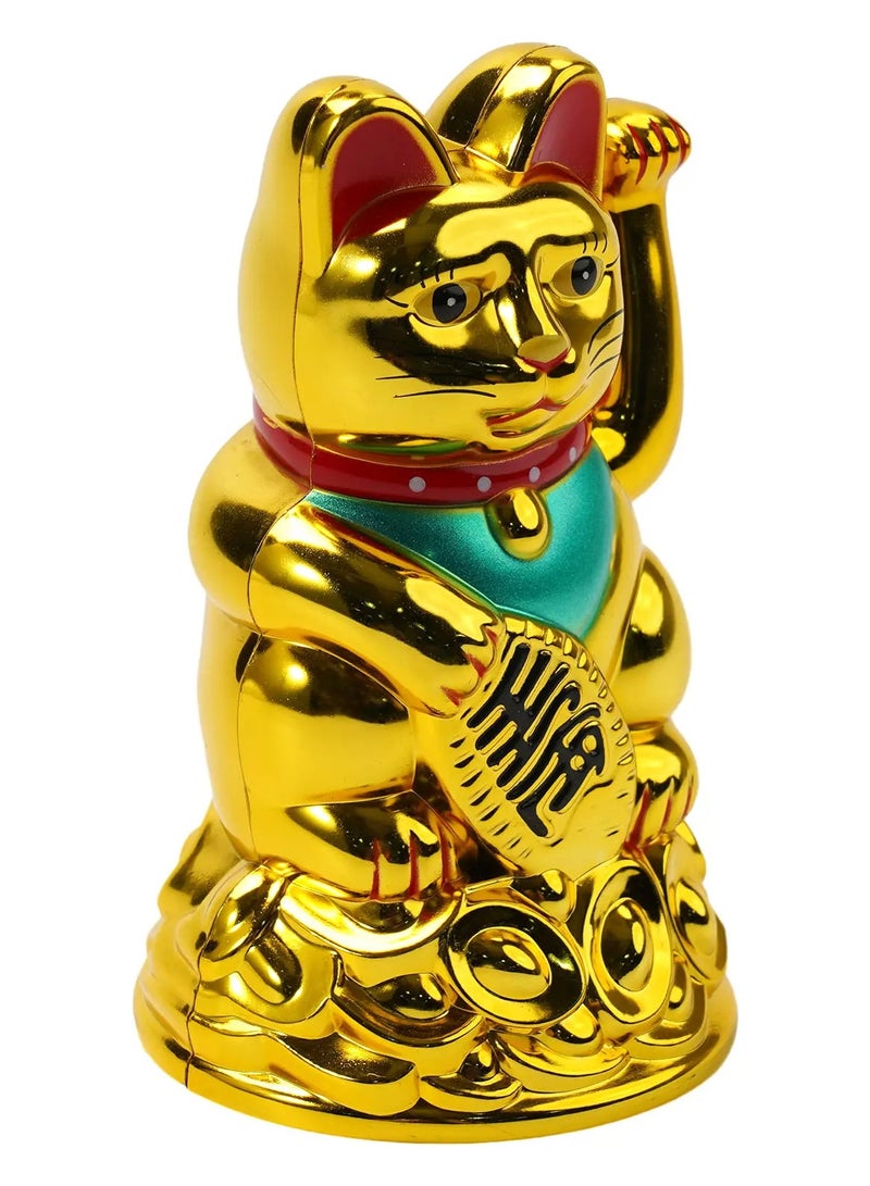 Plastic Lucky Gold Cat Beckoning Maneki Neko Gold Fortune Cat Standing Statues  6.5" Inch Home Decor Art DIY Ornament Room Decoration Living Room TV Cabinet Ornaments - Image 1