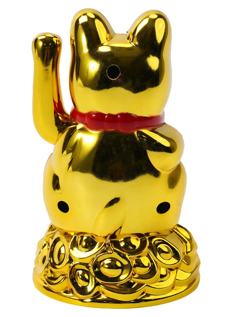 Plastic Lucky Gold Cat Beckoning Maneki Neko Gold Fortune Cat Standing Statues  6.5" Inch Home Decor Art DIY Ornament Room Decoration Living Room TV Cabinet Ornaments - Image 5