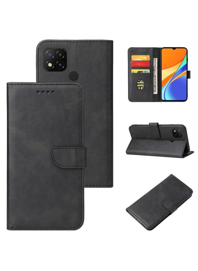 HuHa Case Cover For Xiaomi Redmi 9C Calf Texture Buckle Horizontal Flip Leather Case with Holder & Card Slots & Wallet Black 