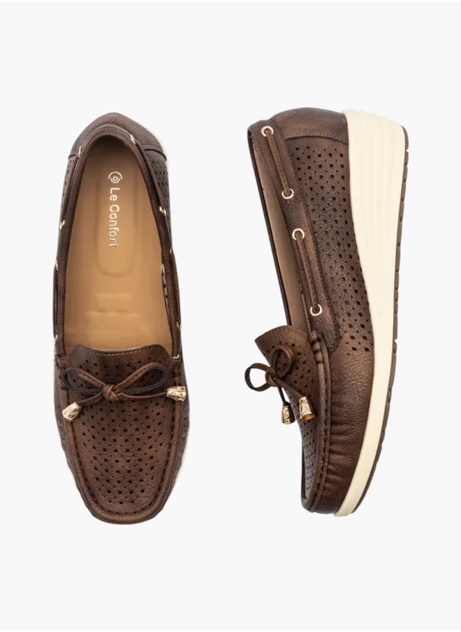 Le Confort Textured Slip-On Mocassins with Bow Detail