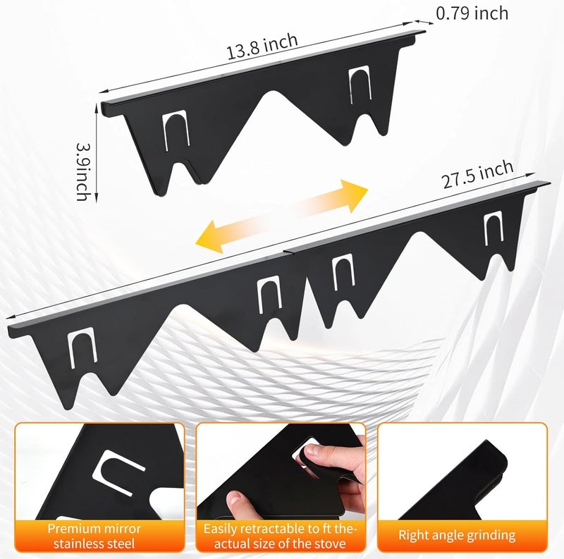 CozyKit Stove Gap Covers Stainless Steel, 2 Pcs Stove Gap Filler, Heat Resistant and Easy to Clean, Retractable Length 13.8" to 27.5", Width 0.79",Black - Image 2