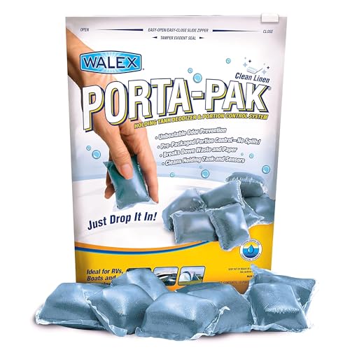 Walex Porta-Pak Black Holding Tank Deodorizer & Portion Control System Drop-Ins - Rapid Breakdown of Waste & Paper, Odor Prevention, Cleans Tank & Sensors - Clean Linen, 10-Pack - Image 1