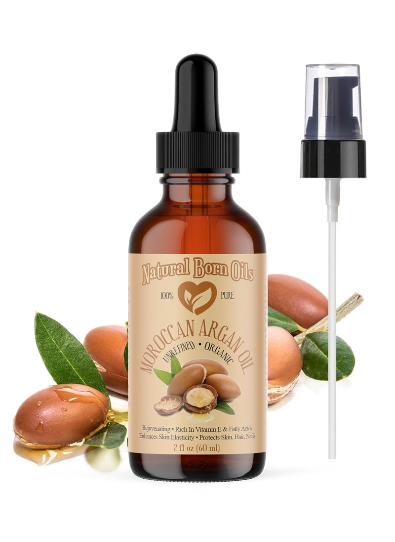 Natural Born Oils - Natural Born Oils Moroccan Argan Oil 2oz 100 Pure and Natural Coldpressed Organic Natural Moisturizer for Your Skin and Hair - Image 1