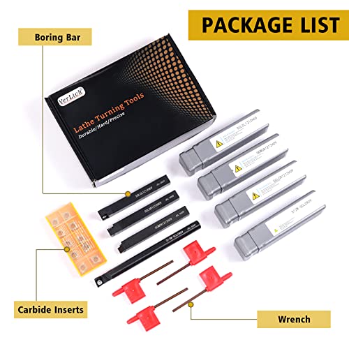VerRich Indexable Lathe Turning Tools 1/2"12mm Shank 14Pcs Kit,4 Pcs Metal Lathe Tools Holder With 10pcs CMT09T304 Carbide inserts Blade - Image 5