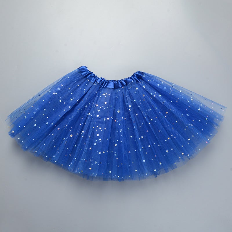 Childrens tutu skirt princess sequins three-layer 6-piece mesh skirt tutu gauze skirt tutu children Royal Blue 