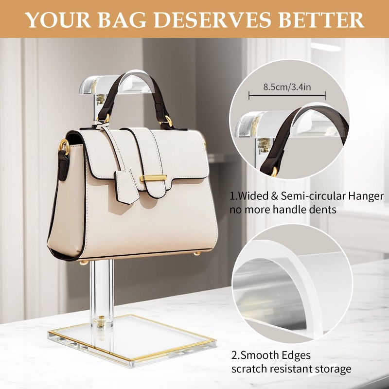 SHUNKAIZS 2Pcs Purse Display Stands, Height Adjustable10"-16"+14"-24", Acrylic Handbag Stands for Display, Clear Holder for Purse Evening Bag Clutch, Bag Table Rack, Purses Hanging Organizer for Closet Retail Vendor - Image 3