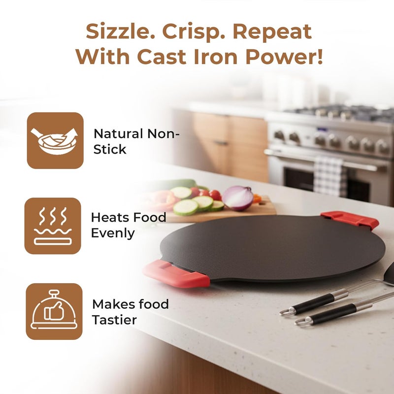 Home Essentials Cast Iron Dosa Tawa 12 Inch (30 CM) | Non-Stick Tawa for Dosa, Uthappam, Roti, Chapati & Naan | Induction & Gas Stove Compatible | Heavy-Duty Cast Iron Cookware - Image 4