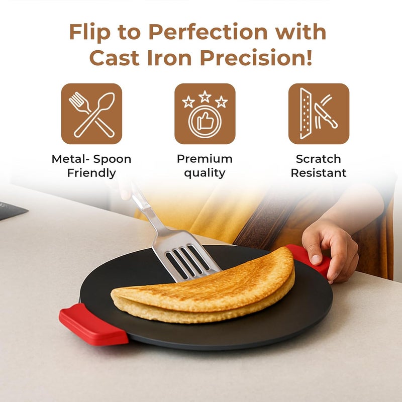 Home Essentials Cast Iron Dosa Tawa 12 Inch (30 CM) | Non-Stick Tawa for Dosa, Uthappam, Roti, Chapati & Naan | Induction & Gas Stove Compatible | Heavy-Duty Cast Iron Cookware - Image 5