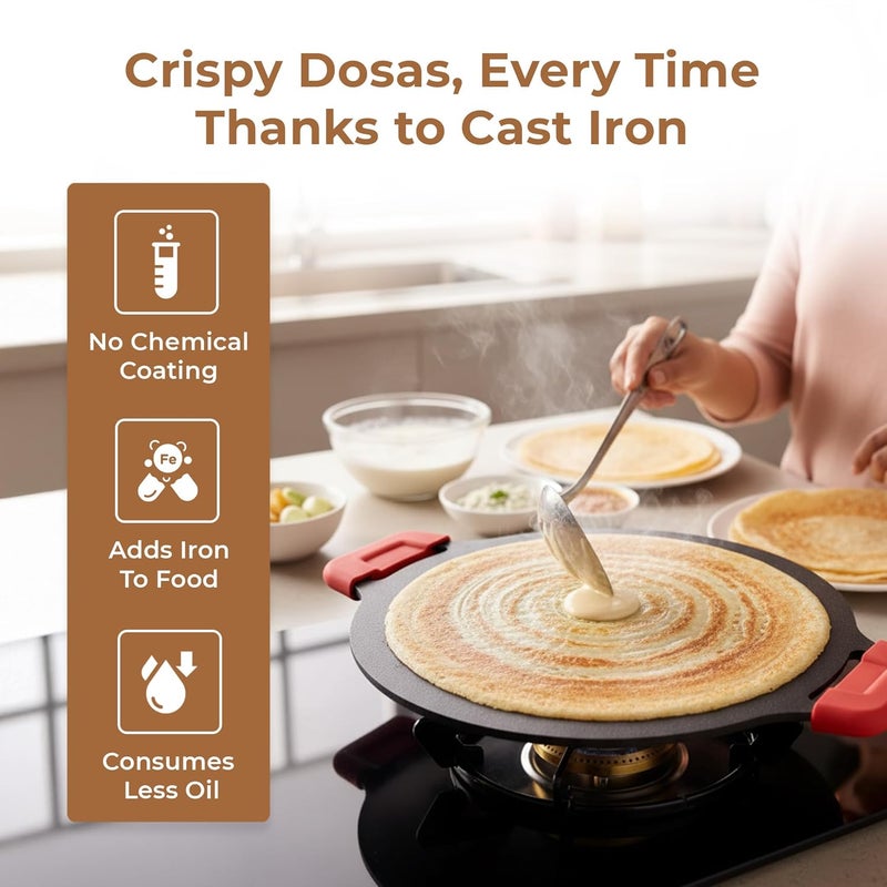 Home Essentials Cast Iron Dosa Tawa 12 Inch (30 CM) | Non-Stick Tawa for Dosa, Uthappam, Roti, Chapati & Naan | Induction & Gas Stove Compatible | Heavy-Duty Cast Iron Cookware - Image 3