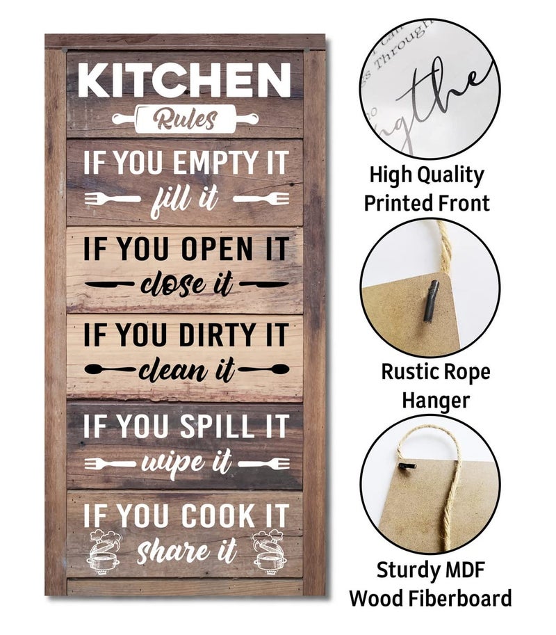 Gkwa Kitchen Rules Sign - Rustic Farmhouse Kitchen Decor - Vintage Wooden Wall Art for Country/Western Kitchens, Ready to Hang - Image 5