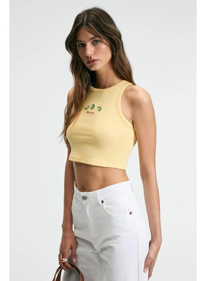 Ethiquet YUMENSA Women's Cycling Collar Sleeveless Yellow Tank Top with Front Embroidery.