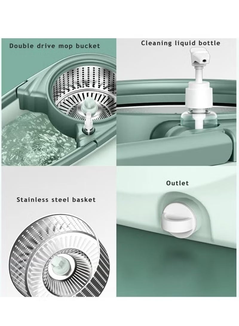 Magic Mop With Bucket 360 rotating with wheels for easy movement, Microfiber Spin Mop With Bucket and Detergent Bottle/Extendable Handle Ideal for Cleaning All Kinds of Floors，Height Adjustable, With 2 Extra Refills - Image 3