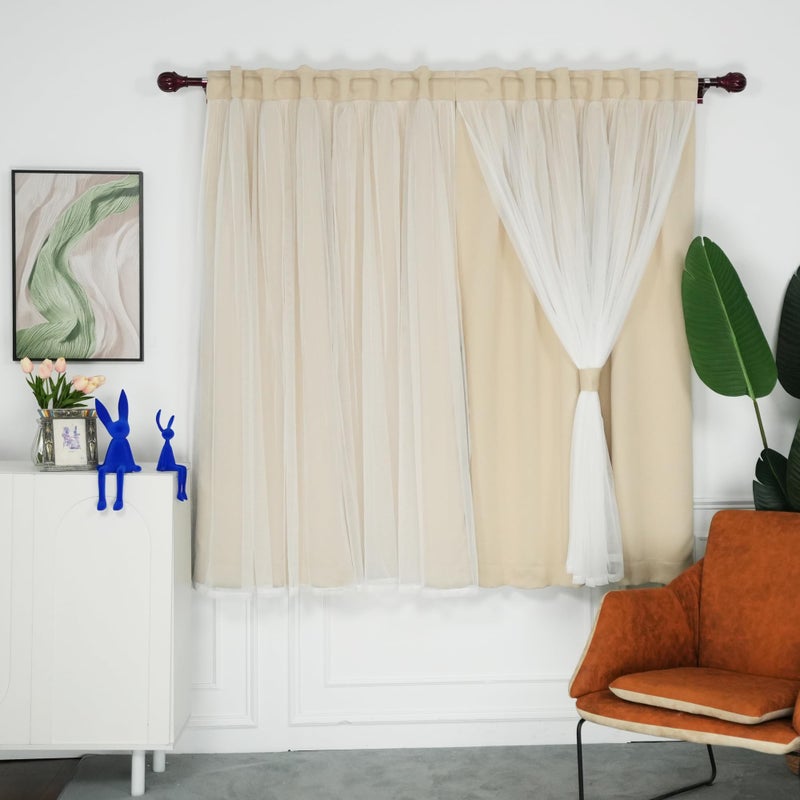 INLINAS Beige Blackout Curtains with Sheer Layer - Back Tab and Rod Pocket Thermal and Noise Reduction Panels for Bedroom and Living Room Light Blocking and Energy Saving, 52 x 63 Inches, Set of 2 - Image 1