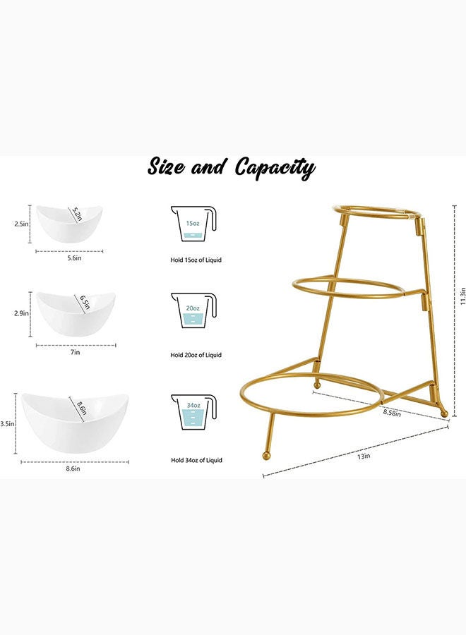 AKDC 3 Tier Oval Bowl Set With Metal RackHabilife Three Ceramic Fruit Bowl Serving - Tiered Serving Stand - Dessert Appetizer Cake Candy Chip Dip (Gold) - Image 5