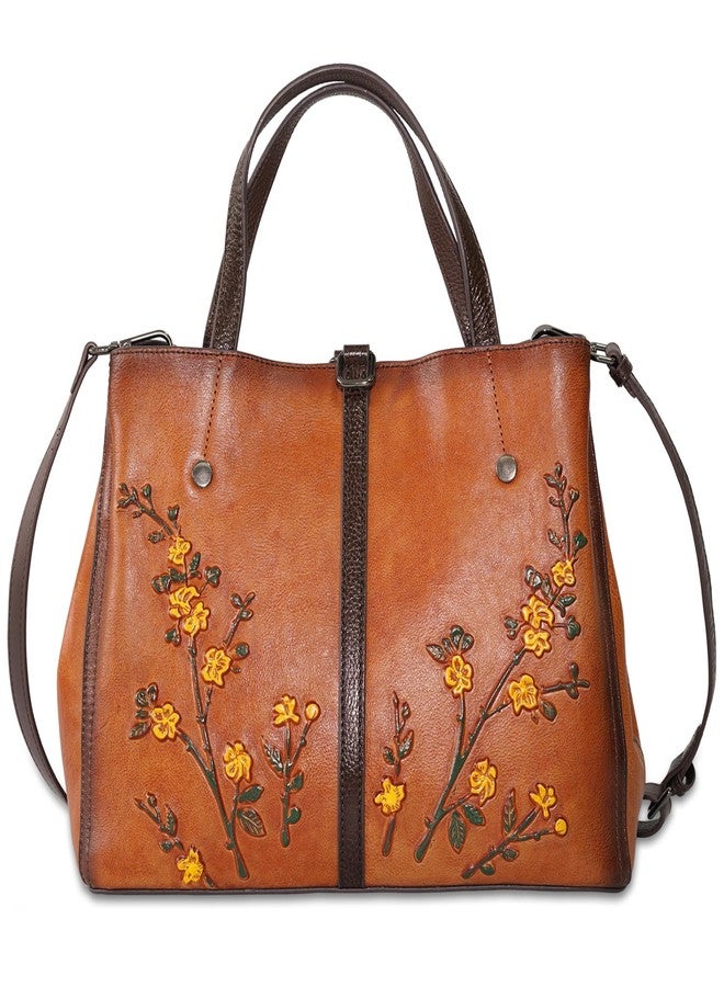 SHARPAD Genuine Leather Satchel for Women Top Handle Bags Handmade Purse Vintage Embossed Leather Crossbody Handbags Hobo Bag, Brown-2 - Image 1