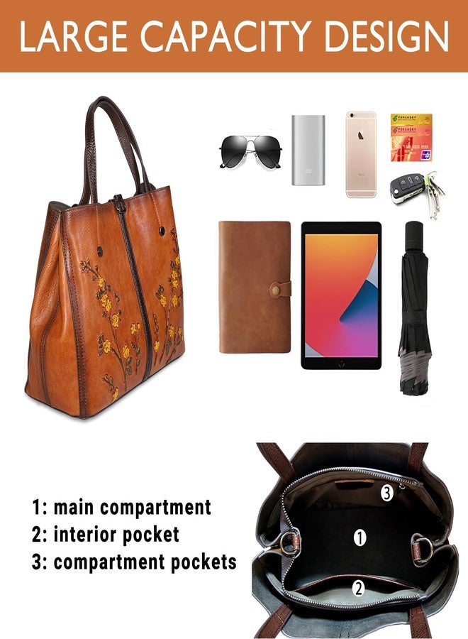 SHARPAD Genuine Leather Satchel for Women Top Handle Bags Handmade Purse Vintage Embossed Leather Crossbody Handbags Hobo Bag, Brown-2 - Image 5