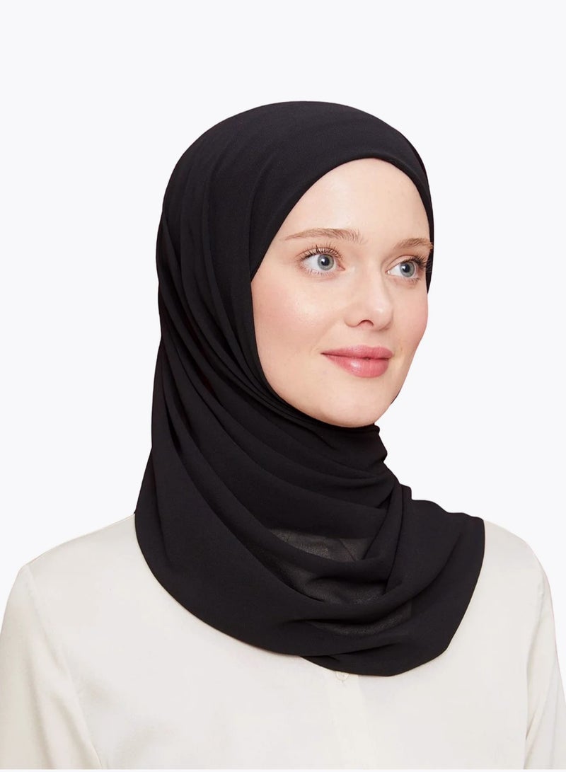 برفكتوري حجاب شيفون فوري للنساء المسلمات تحت وشاح وربطة عنق مع حجاب إسلامي عصري بلون واحد وغطاء رأس وعمامة - أسود  - Image 1