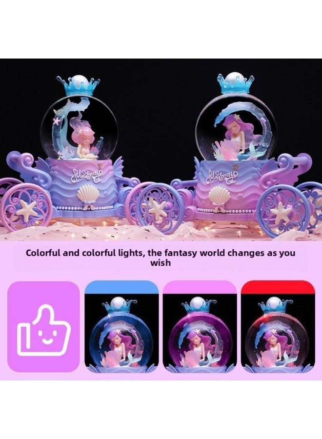 Mermaid Carriage Crystal Ball Music Box Rotating Hair Ocean Wind Room Ornaments Premium Gift For Tenth Birthday-Color:59 Carriage Medium Size A [automatic Snow Floating]-Size:Luxurious Packaging + Greeting Card + Handbag [written Greeting Card] - Image 4