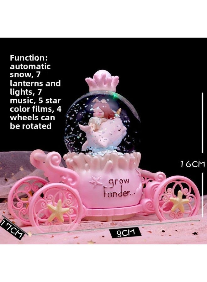 Mermaid Carriage Crystal Ball Music Box Rotating Hair Ocean Wind Room Ornaments Premium Gift For Tenth Birthday-Color:59 Carriage Medium Size A [automatic Snow Floating]-Size:Luxurious Packaging + Greeting Card + Handbag [written Greeting Card] - Image 1
