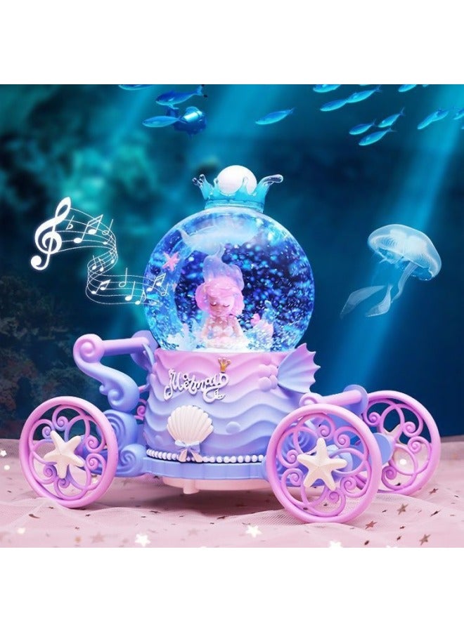 Mermaid Carriage Crystal Ball Music Box Rotating Hair Ocean Wind Room Ornaments Premium Gift For Tenth Birthday-Color:59 Carriage Medium Size A [automatic Snow Floating]-Size:Luxurious Packaging + Greeting Card + Handbag [written Greeting Card] - Image 3