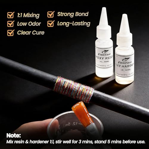 FishTrip Fishing Rod Repair Kit Complete with Epoxy,10pcs Carbon Fiber Sticks Pole Building Kit, AB Glue, Wrapping Thread for Saltwater Freshwater Spinning Casting Rod - Image 4