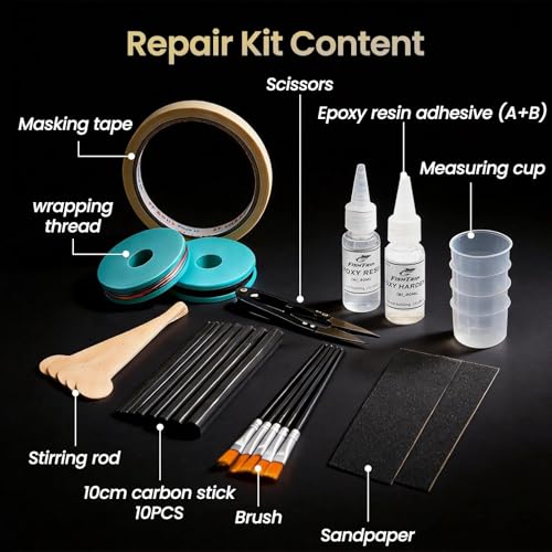FishTrip Fishing Rod Repair Kit Complete with Epoxy,10pcs Carbon Fiber Sticks Pole Building Kit, AB Glue, Wrapping Thread for Saltwater Freshwater Spinning Casting Rod - Image 2